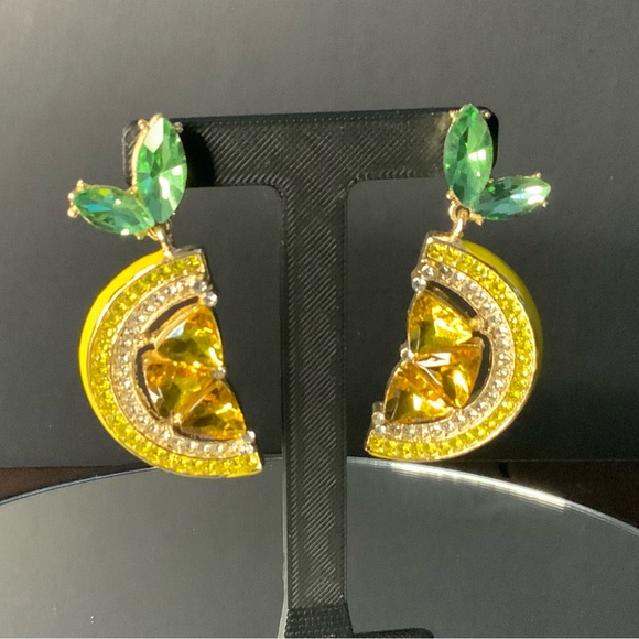 Jewelry - Rhinestone and Enamel Lemon Slice Earrings